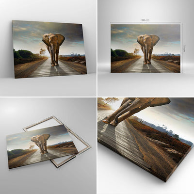 Bilder auf Leinwand 100x70cm Leinwandbild Elefant Strasse Landschaft Gross Wanddeko Bild Schlafzimme