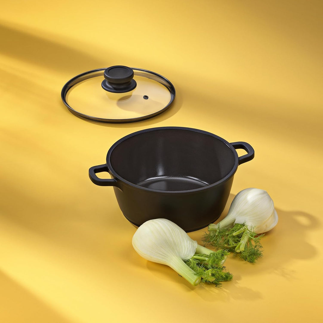 kela Fleischtopf 20 cm mit Glasdeckel ATURA, Kochtopf klein 1,7 Liter, Topf Induktion, Aluguss keram