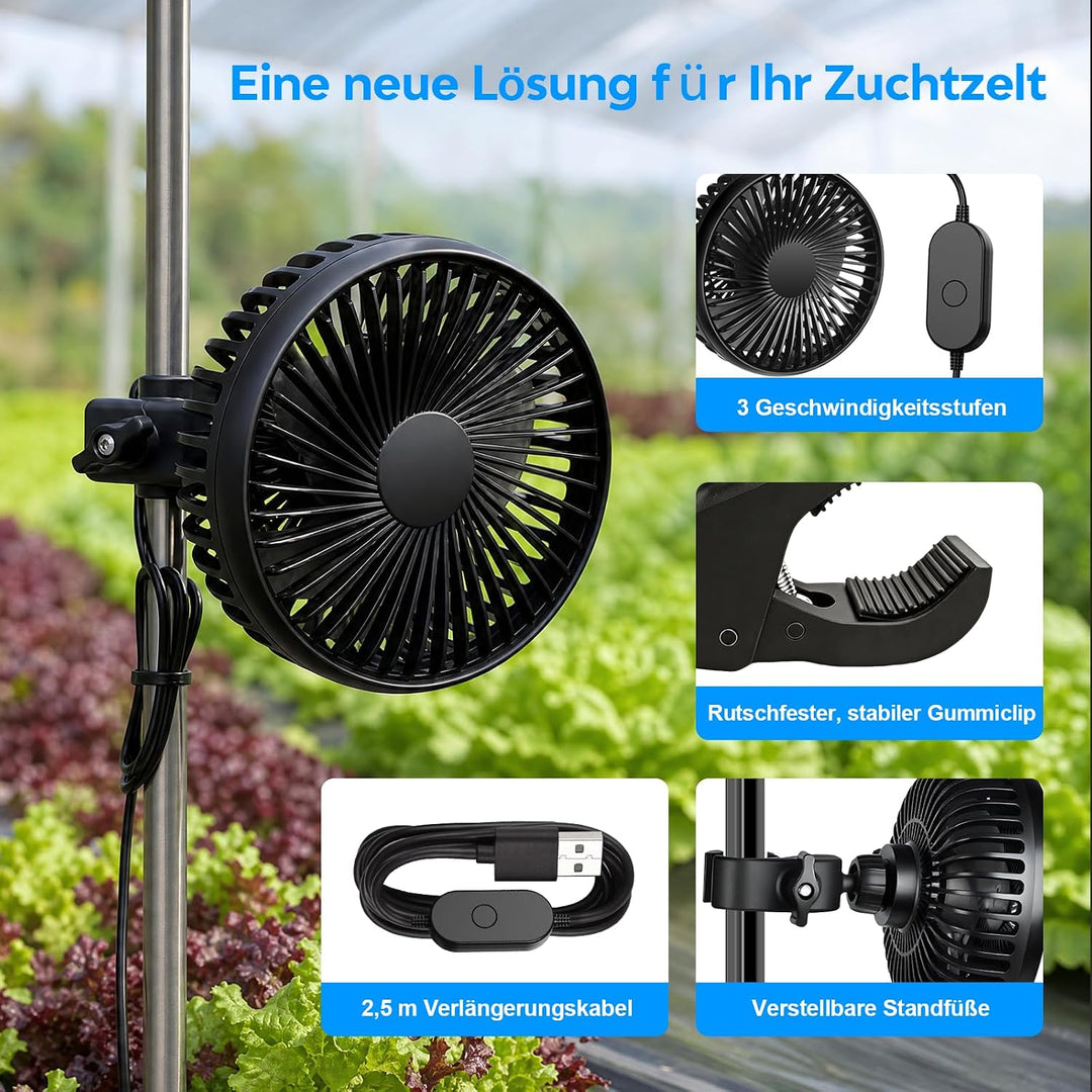 2er Grow Ventilator mit Clip Oszillierend, 3 Geschwindigkeiten Ventilator | Clip-on-Lüfter für Zelt,