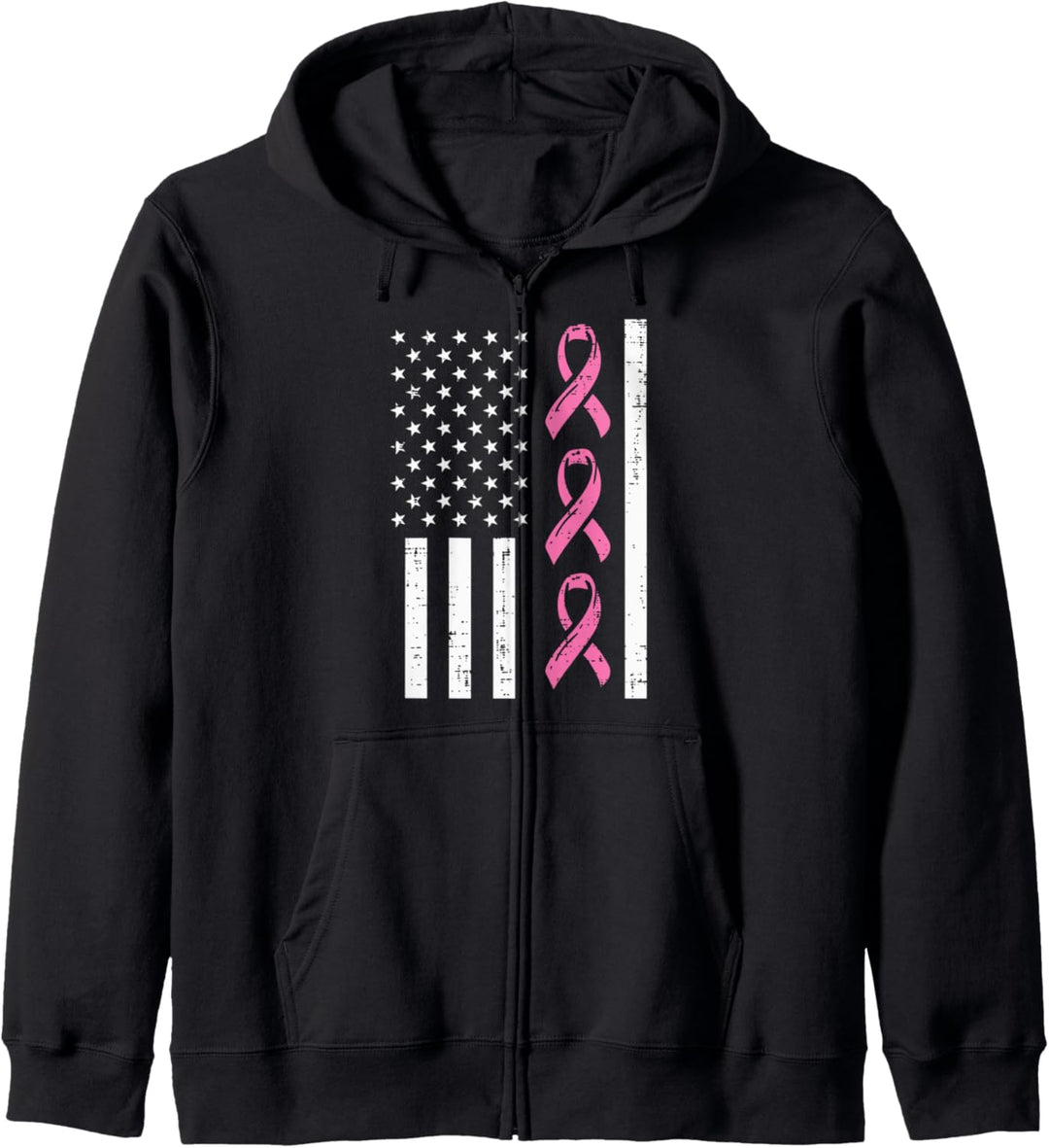 Amerikanische Flagge, rosa Band, Brustkrebs-Bewusstsein Patriotisch Kapuzenjacke