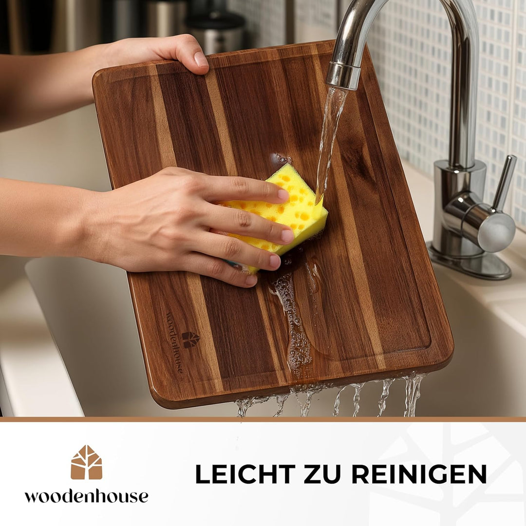 Akazienholz Schneidebrett Set Mit Ständer, 3er Set - Premium Akazienholz, Langlebig Holzbrett Küche