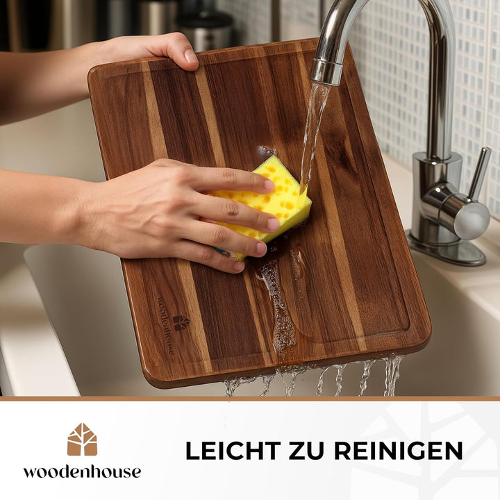 Akazienholz Schneidebrett Set Mit Ständer, 3er Set - Premium Akazienholz, Langlebig Holzbrett Küche