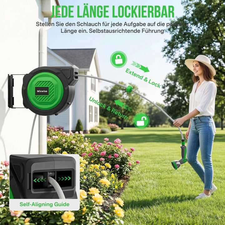 Schlauchtrommel Gartenschlauch Trommel mit 180° Schwenkbarer,Wand-Schlauchbox 10-fach Verstellbarer