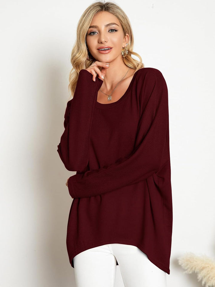 ZANZEA Damen Lose Asymmetrisch Jumper Sweatshirt Pullover Bluse Oberteile Oversize Tops, S Wein Rot