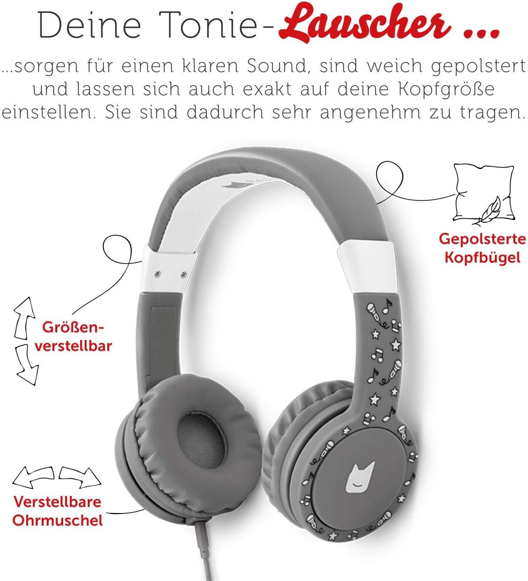 tonies-Lauscher – verstellbare Kinder Kopfhörer mit Lautstärkebegrenzung, Over Ear Kopfhörer mit Kab