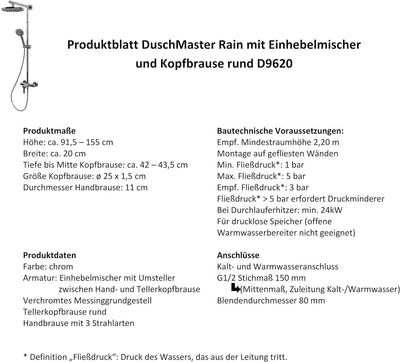 Duschsystem Regendusche mit Einhebelmischer und Kopfbrause rund chrom von Schulte, Rund
