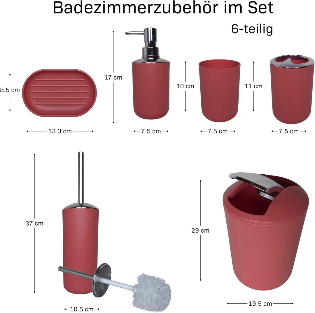 Badezimmer Set 6-teilig, Badaccessoires Komplettset Kunststoff, WC Garnitur mit Klobürste, Mülleimer