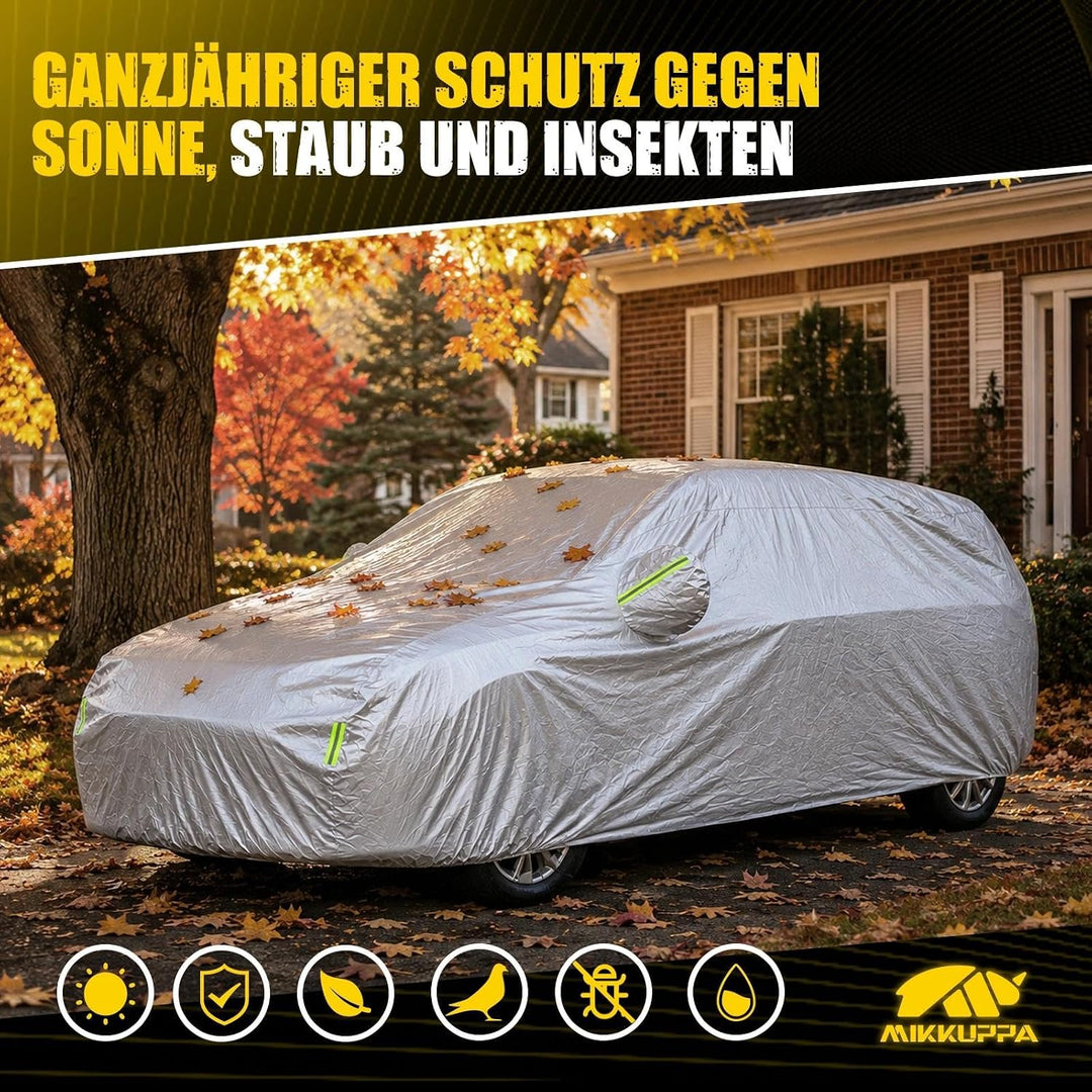 MIKKUPPA Hagelschutzplane Auto‑SUV, Autoabdeckung für SUV 465‑485 cm | Silberne Vlies‑Autoplane mit