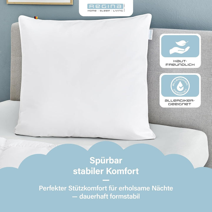 Regina Home Kopfkissen 80x80 cm - Fest - Ergonomisches Nackenkissen mit 85% Federn &amp; 15% Daunen - Wa