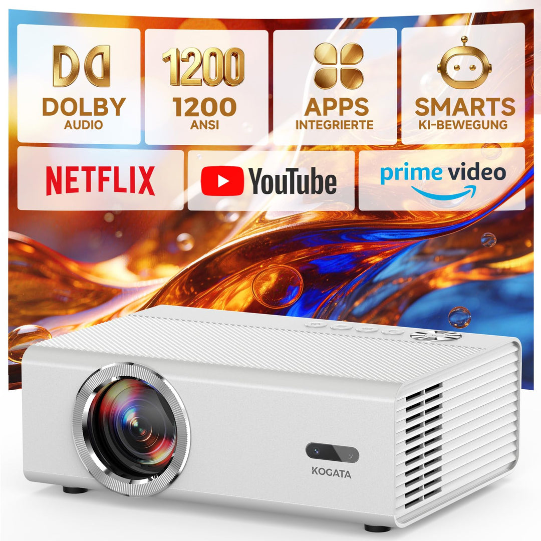 4K Smart Beamer mit WLAN &amp; Bluetooth, KOGATA Projektor mit Autofokus, 6D Keystone, HDR10+ | Kompatib