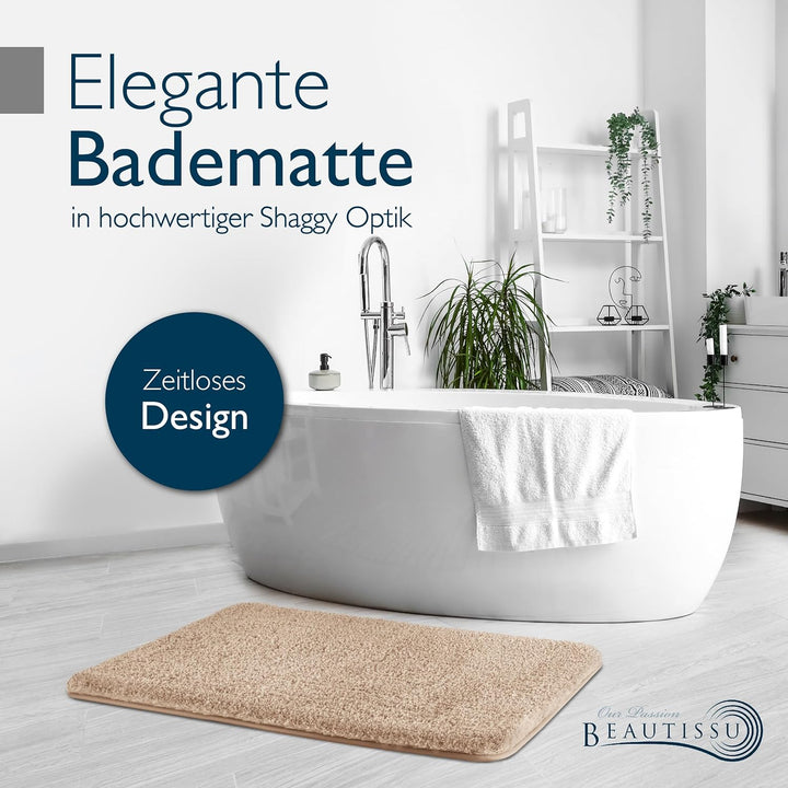 Beautissu Badematte rutschfest 100x60 cm – Duschvorleger Hochflor Badteppich rutschfest Waschbar Sha