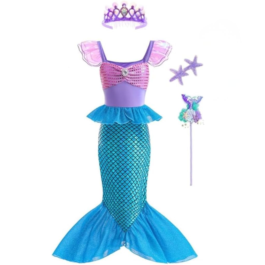 Lito Angels Prinzessin Meerjungfrau Arielle Kostüm Kleid Verkleidung mit Perücke für Kinder Mädchen