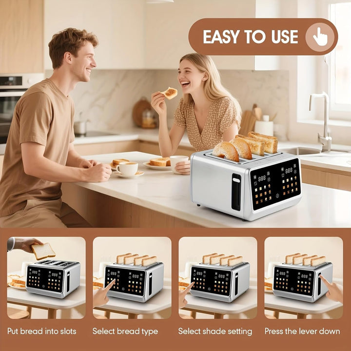 Toaster 4 Slice, Digital Smart Toaster with TouchScreen, Dual Control Panel, Single Slot Toasting, T