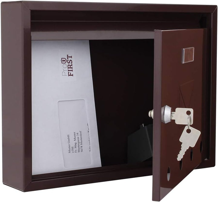 Profirst Mail PM 100 Briefkasten Braun Stahl HXB 32x24 cm Zylinderschloss 2 Schlüssel Namensschildha