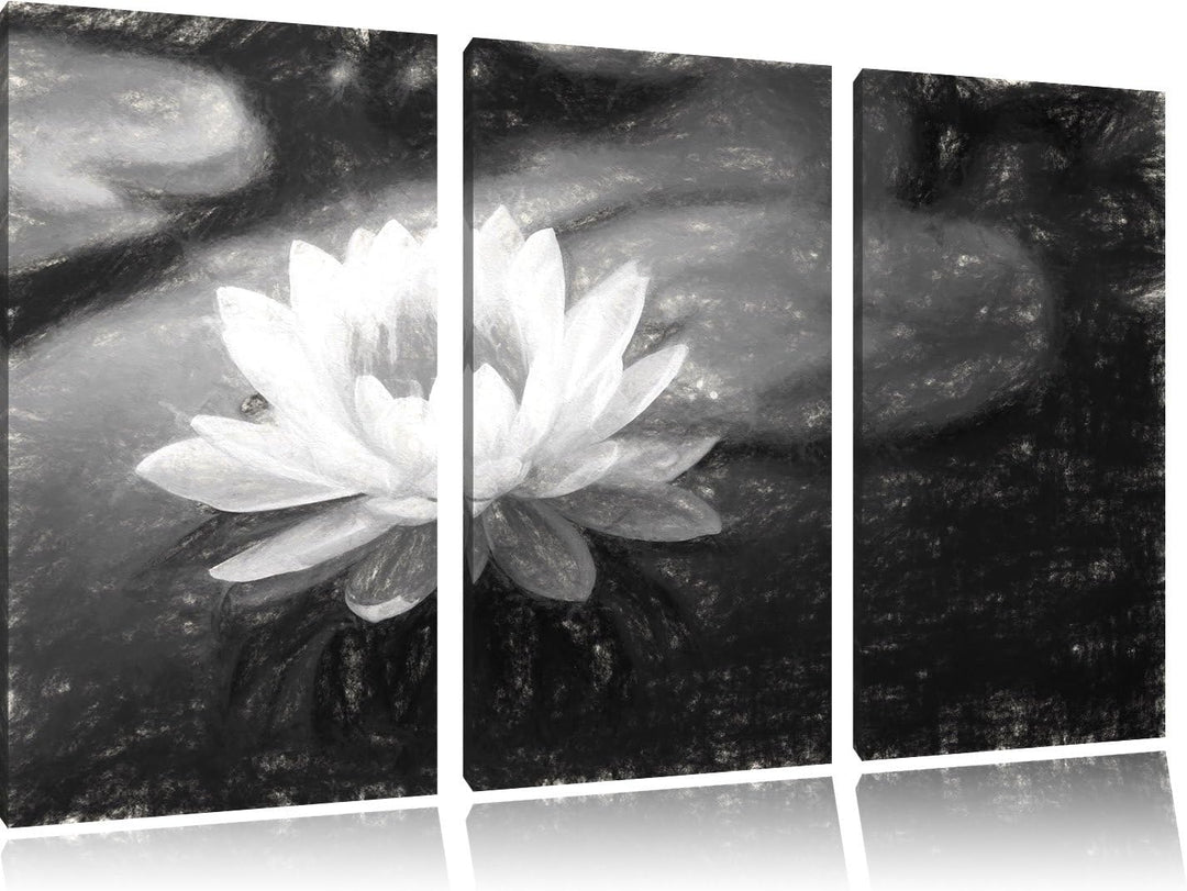Pixxprint Lotusblume in Teich als Leinwandbild/Grösse: 3 Teilig (120x80 cm) cm/Wandbild/Kunstdruck/f