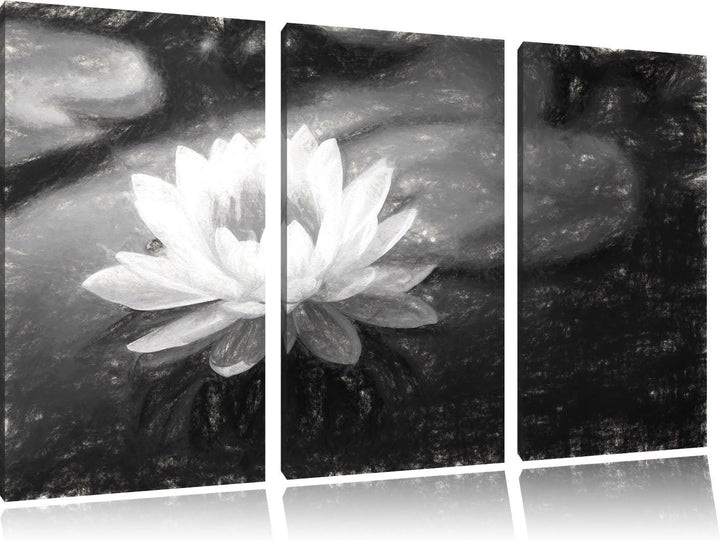Pixxprint Lotusblume in Teich als Leinwandbild/Grösse: 3 Teilig (120x80 cm) cm/Wandbild/Kunstdruck/f