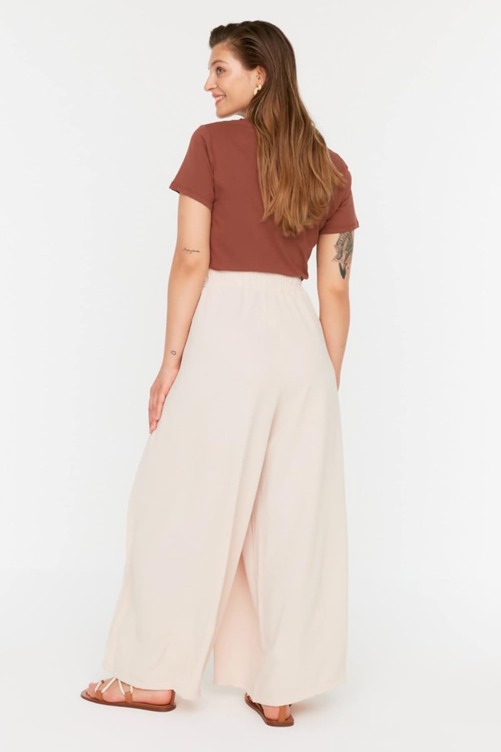 TRENDYOL Damen Normal Waist Plus Size Pants Hose 44 Grosse Grössen Beige, 44 Grosse Grössen Beige