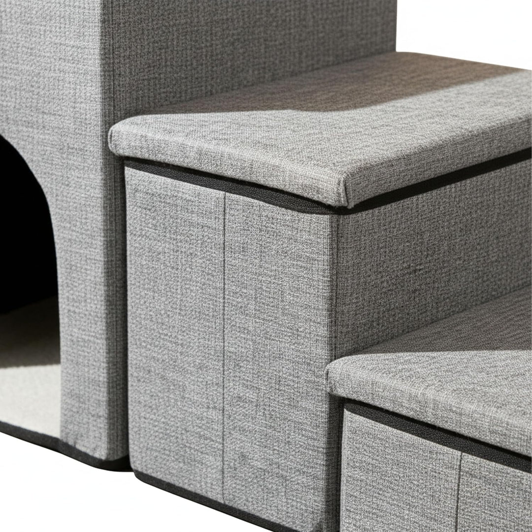 Relaxdays Hundetreppe, 3 Stufen, Höhle & Stauraum, HxBxT: 43 x 75 x 33 cm, faltbar, Hunderampe Bett