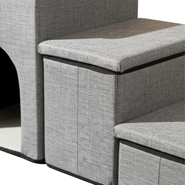 Relaxdays Hundetreppe, 3 Stufen, Höhle & Stauraum, HxBxT: 43 x 75 x 33 cm, faltbar, Hunderampe Bett