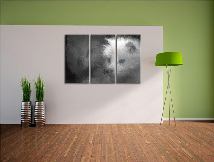 hübscher Polarfuchs in Höhle schwarz/weiss Deluxe 3-Teiler Leinwandbild 120x80 Bild auf Leinwand, XX