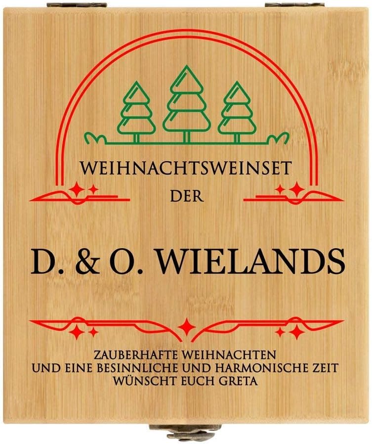 Maverton Weinöffner-Set personalisiert Weinset Sommelier Set - Geschenkbox Holzbox + 4er Weinzubehör