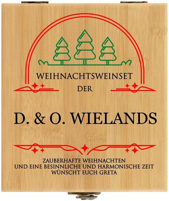 Maverton Weinöffner-Set personalisiert Weinset Sommelier Set - Geschenkbox Holzbox + 4er Weinzubehör