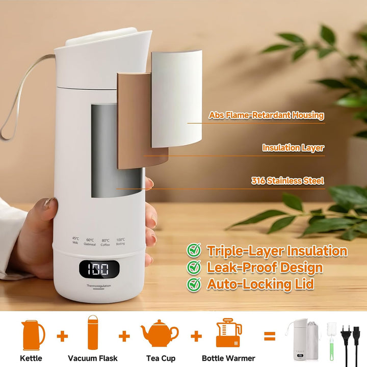 Reisewasserkocher 400 ml, Elektrischer Wasserkocher Klein, Tragbare Wassertasse 300 W mit Temperatur