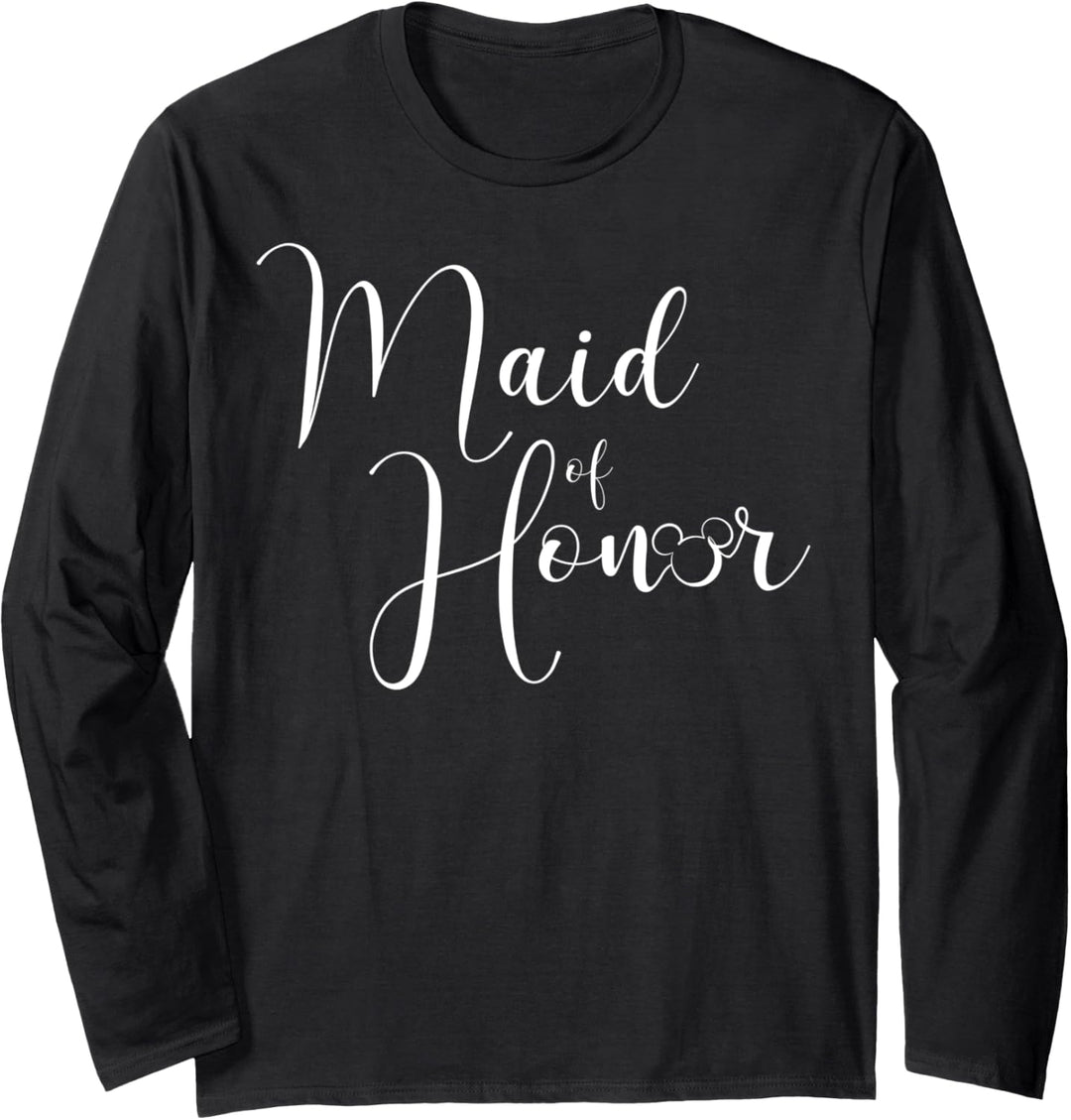 Disney Mickey Mouse Maid Of Honor Cursive White Text Logo Langarmshirt