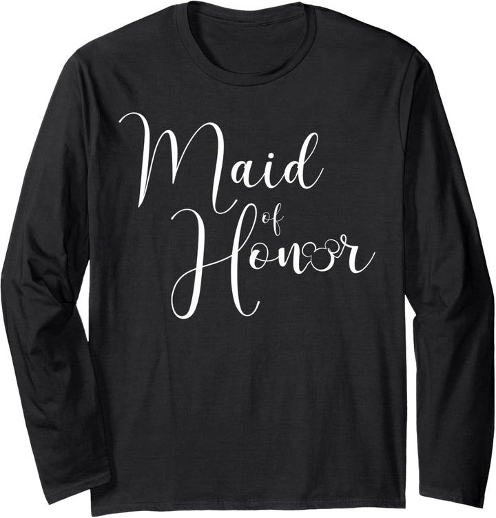 Disney Mickey Mouse Maid Of Honor Cursive White Text Logo Langarmshirt