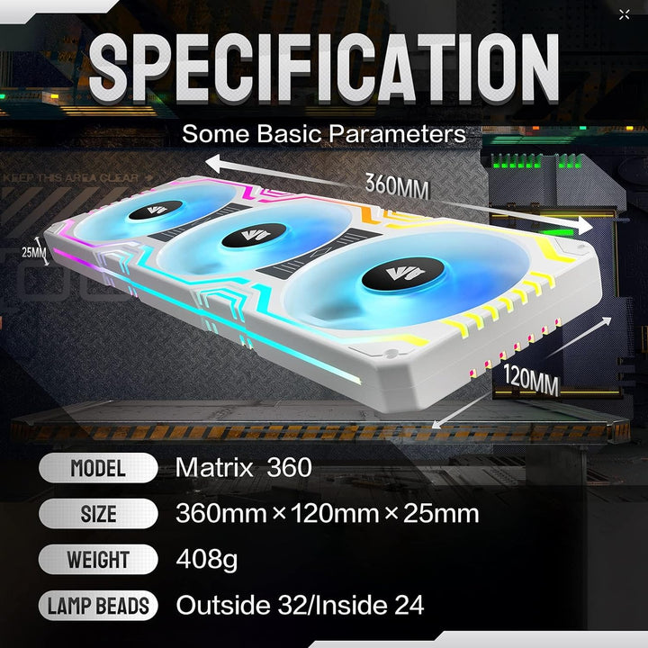 AsiaHorse 3 in 1 PC Gehäuselüfter, 3 * 120mm ARGB PC Lüfter mit 56 Adressierbare LEDs, CPU Gehäuse L