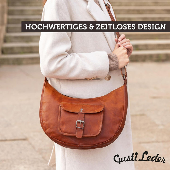 Gusti Umhängetasche Leder - Mira Damen Handtasche Ledertasche Vintage Braun Leder