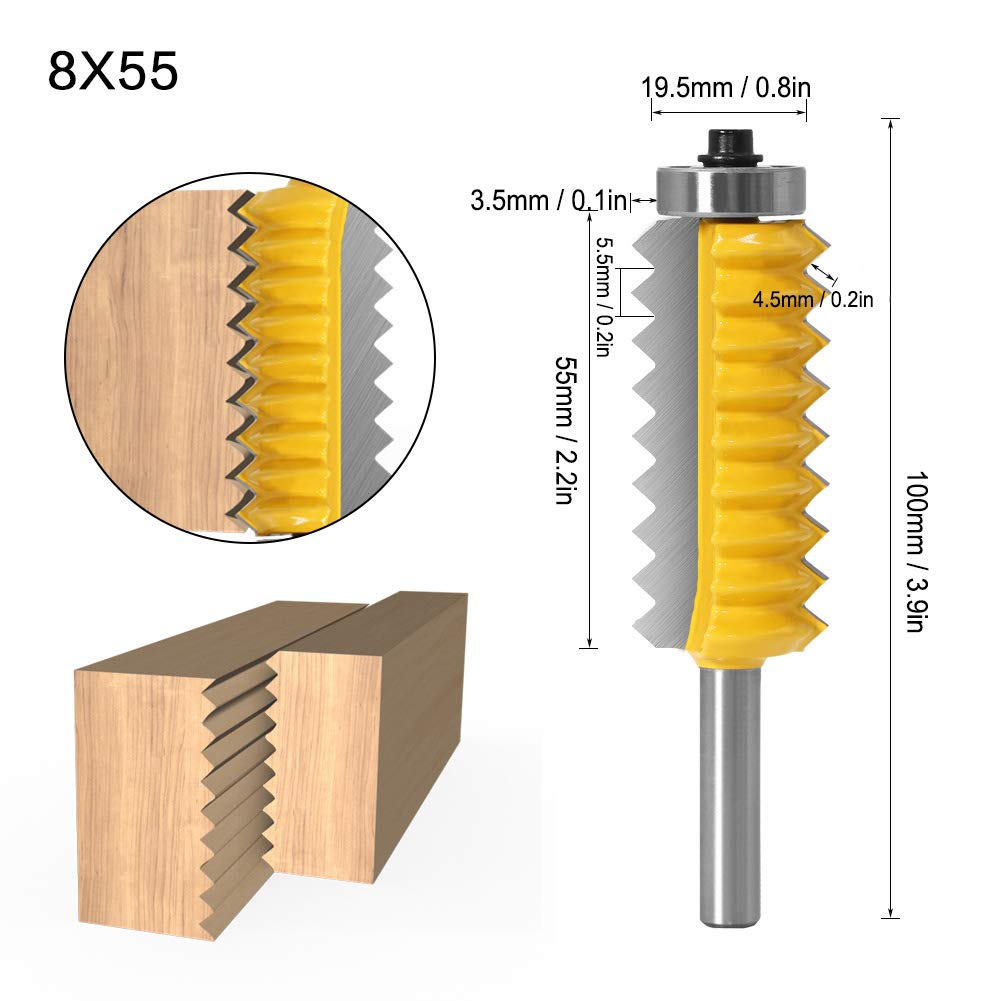 8 Schaft Fräser, Schnurwellen Holzfräser Hartmetall Fräser Mehrzahn Holzbearbeitungswerkzeug(8 x 55)