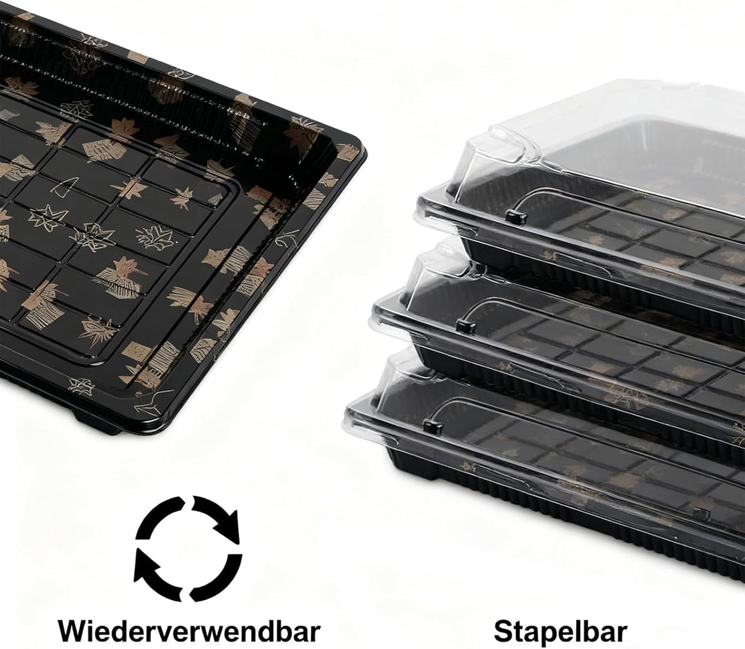 25 Stück Mehrweg Servierplatte mit Deckel Meal Prep Boxen Kunststoff Meal Prep Essensbox Schwarz San