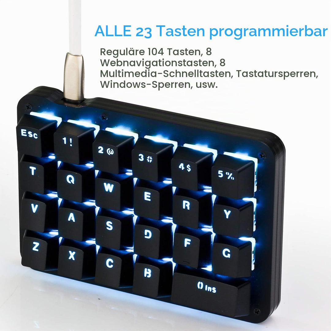 Koolertron Einhand Mini Tastatur, Mechanische Gaming Tastatur mit 23 Voll Programmierbaren Tasten, G