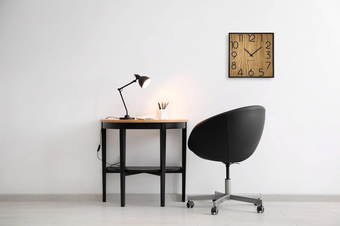 FLEXISTYLE Holzwanduhr Wood Square Holz Eiche 30cm Durchmesser holzoptik ohne tickgeräusche