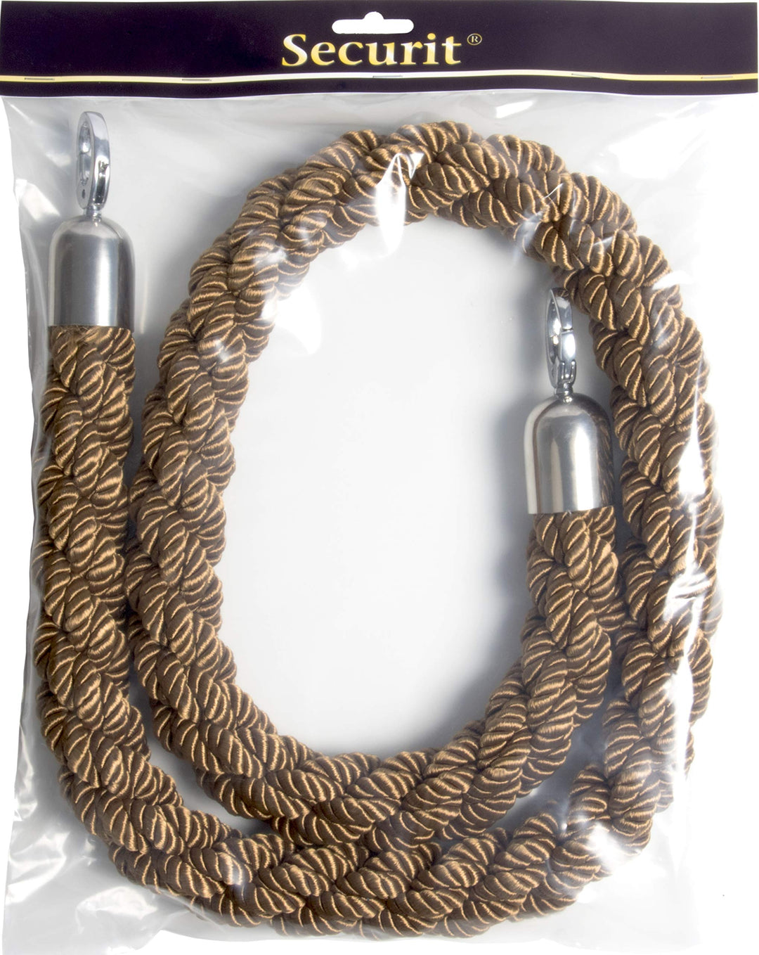 SECURIT Classic gedrehte Kordel für Absperrpfosten - Bronze mit verchromten Endstücken Silber Bronze