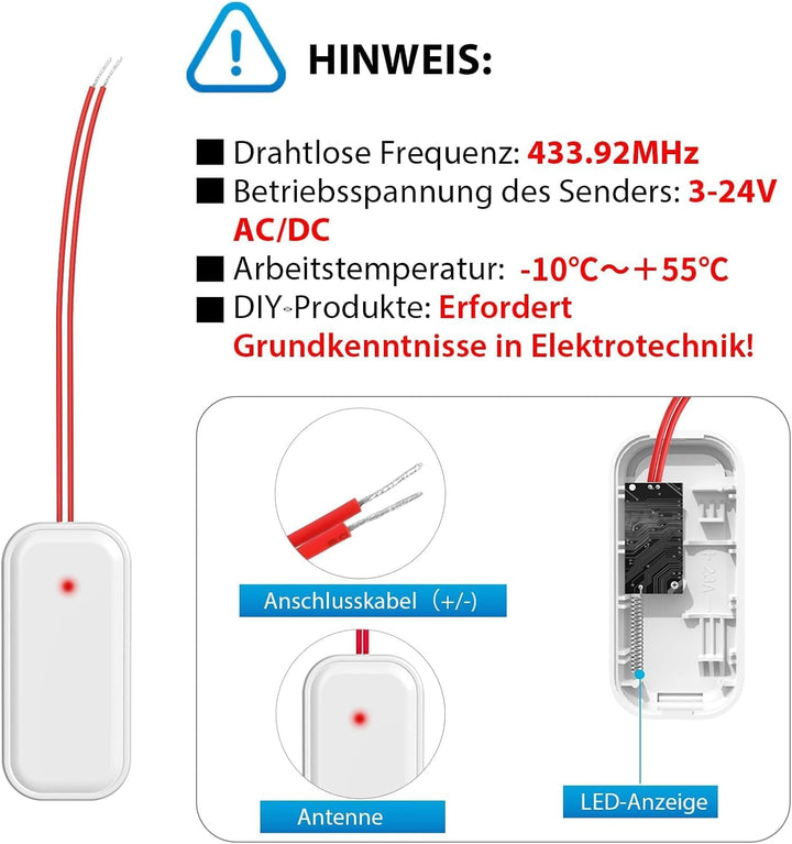 Funksignal Weiterleitung Batteriebetrieben, Funk Türklingel | Nur für Türklingelsysteme mit normaler