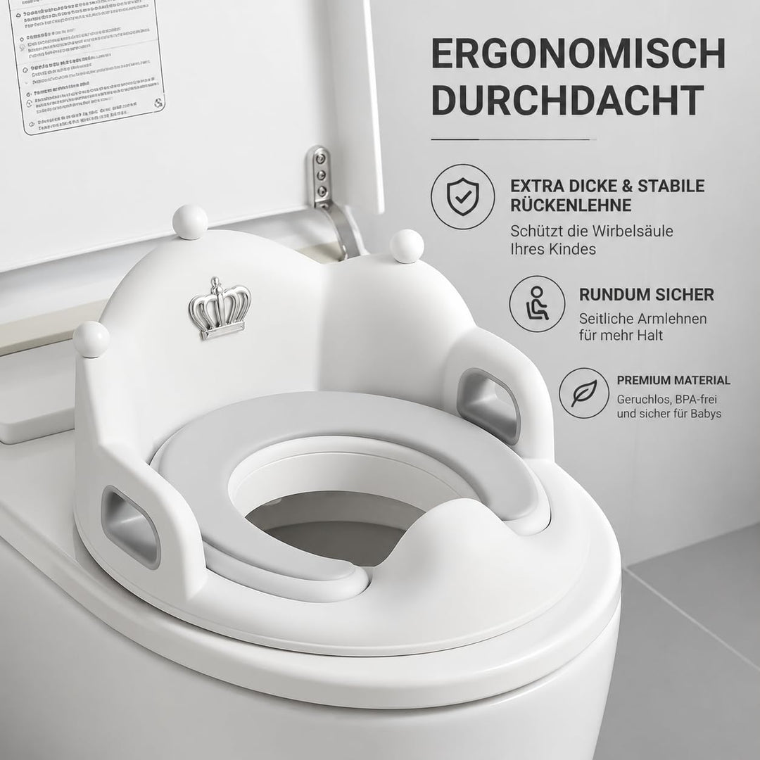 Kinder-Toilettensitz mit Rückenlehne und Griffen, hautfreundlich &amp; weich aus PP-Kunststoff, Toilette