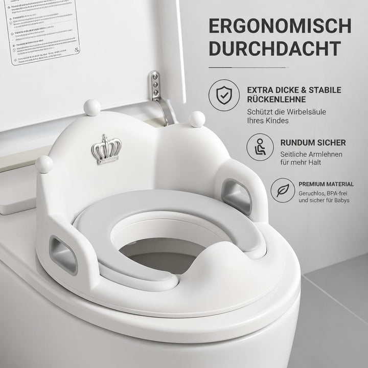 Kinder-Toilettensitz mit Rückenlehne und Griffen, hautfreundlich &amp; weich aus PP-Kunststoff, Toilette