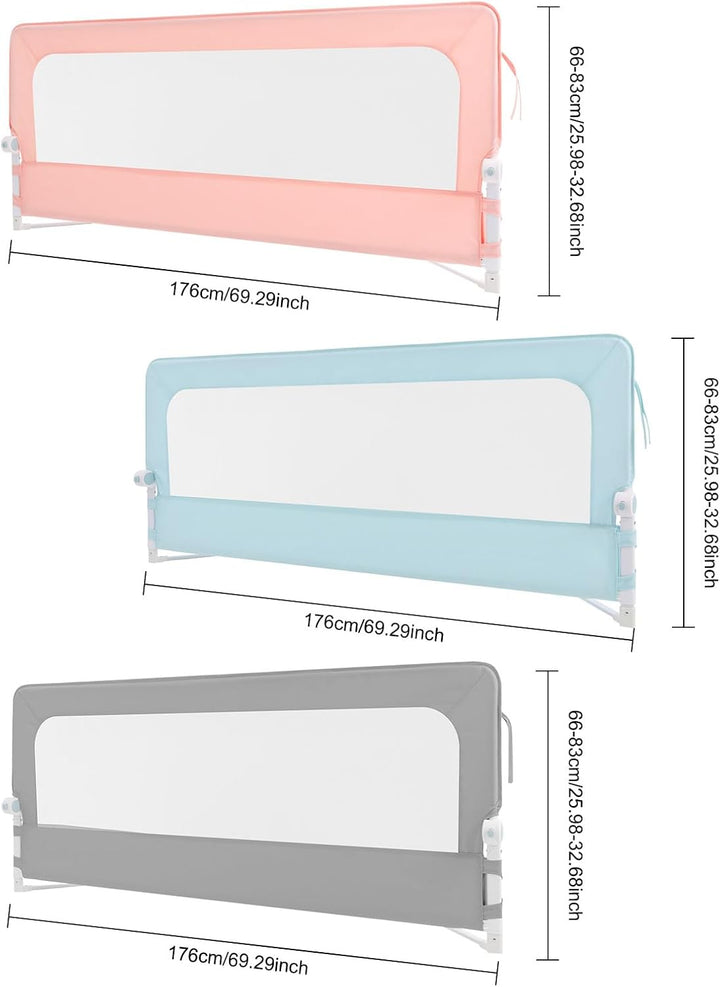 Bettgitter Prinzessin Rosa | 176x66-83 cm | Klappbar &amp; Höhenverstellbar | Ohne Bohren | Mit Atmungsa