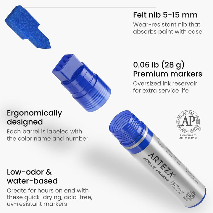 ARTEZA Acrylstifte, 7er-Set, Klassische Farben, 3-in-1-Multi-Line-Federn, 5-15 mm Strichbreite, UV-b