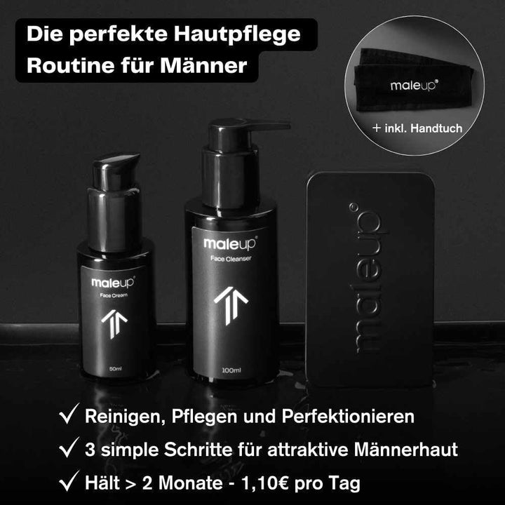 MaleUp – Komplett Set für Männer Mittel – Face Cleanser, Face Cream, 2x Concealer, Metallcase – Kasc