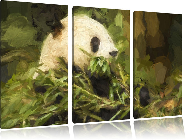 Pandabär beim Fressen NewArt 3-Teiler Leinwandbild 120x80 Bild auf Leinwand, XXL riesige Bilder fert