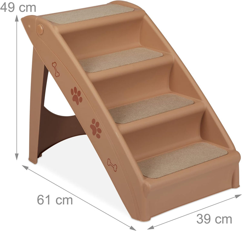 Relaxdays Hundetreppe 4 Stufen, kleine & grosse Hunde, Bett & Couch, Auto, Tiertreppe, HxBxT: 49 x 3