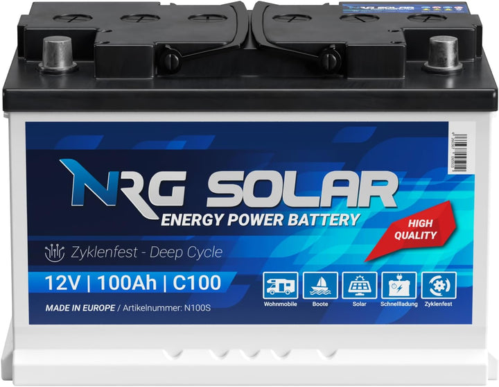 NRG SOLAR 12V 100Ah Solarbatterie Boot Versorgungsbatterie Verbraucher Batterie (100AH 12V), 100AH 1
