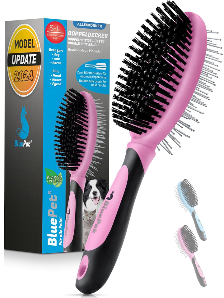 BluePet 2in1 Hundebürste für Langhaar & Kurzhaar Auch für Welpen & Katzen I Glätten, Entwirren, Ausb