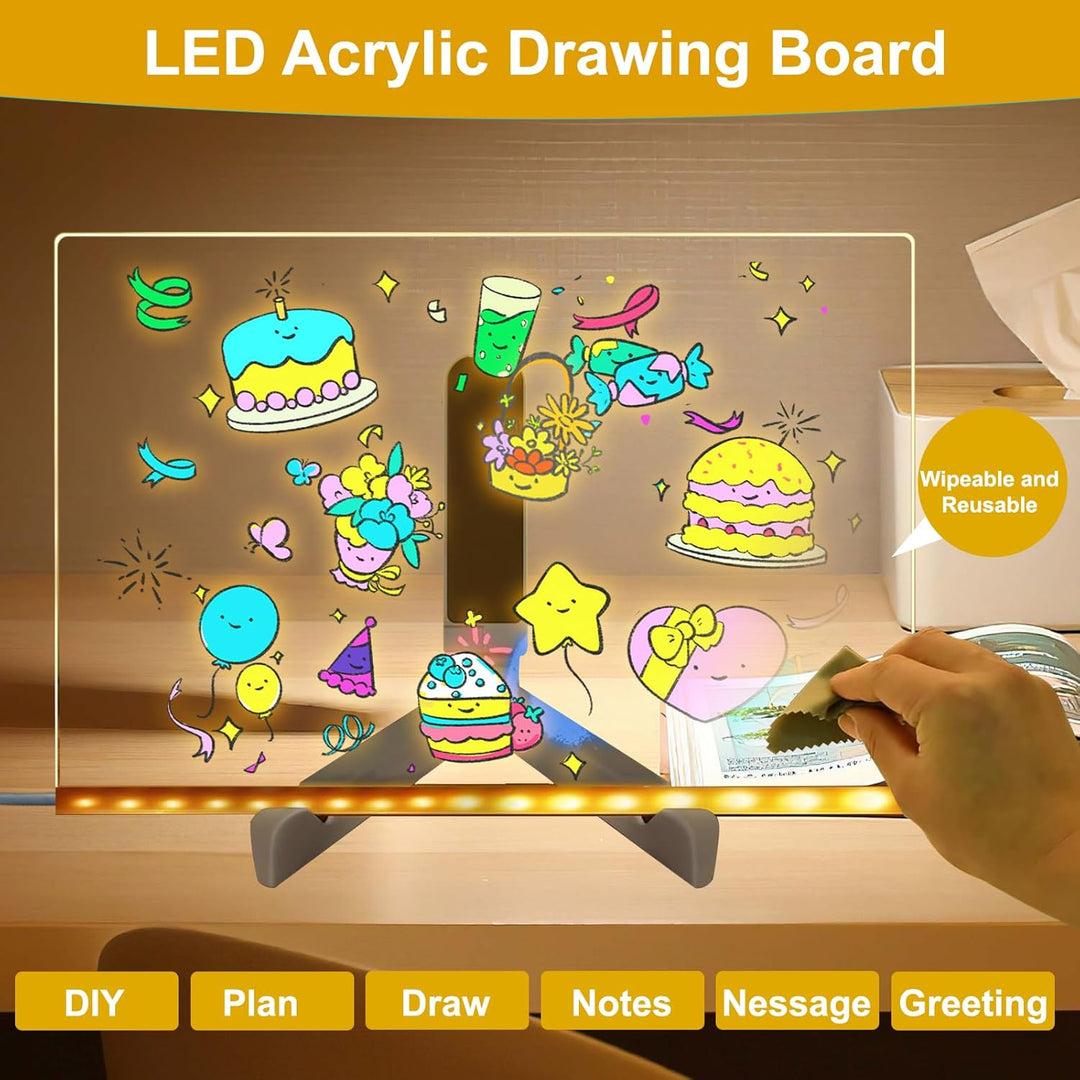 LED Notiztafel mit Farben, LED Zeichenbrett, 30 * 20cm Maltafel Kinder, Acryl Notiztafel mit 7 Farbe