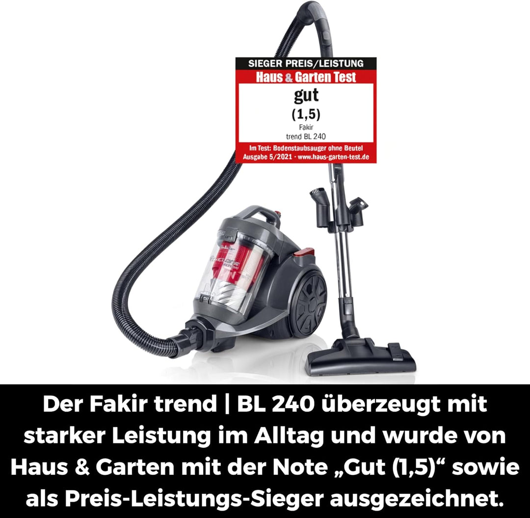 Fakir BL 240 Trend - Premium Staubsauger beutellos, Staubsauger HEPA 13, Langes Kabel und sehr stark