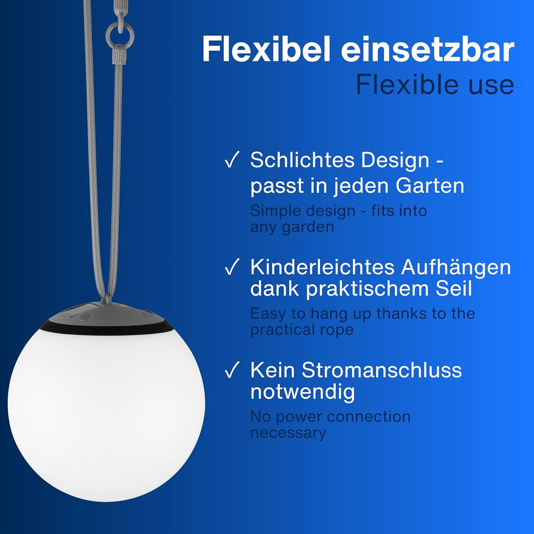 REV LED Solarkugel für aussen zum Aufhängen - Ø 20cm, 20lm, 3000K, IP44 spritzwassergeschützt - idea