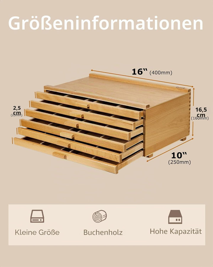 DJAR Grosse Kunst Aufbewahrungsbox mit 6 Schubladen, Tragbares Buchenholz Kunst Suppiles Organisator